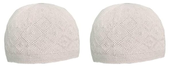 Muslims Bazaar Muslim Prayer Cap/Topi for Men Turkish Stylish Knitting Cap Pure Cotton Set of -2 (Color - Cream)
