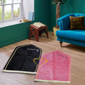 Muslims Bazaar Couple Ultra Premium Prayer Mat with Soft Velvet (color black-pink)