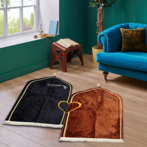 Muslims Bazaar Couple Ultra Premium Prayer Mat with Soft Velvet (color black-copper)