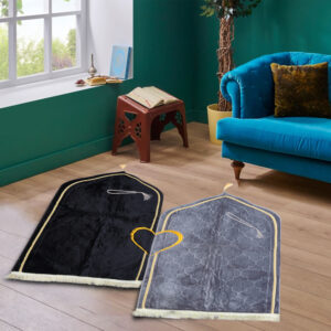 Muslims Bazaar Couple Ultra Premium Prayer Mat with Soft Velvet (color black-grey)