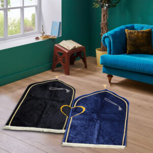 Muslims Bazaar Couple Ultra Premium Prayer Mat with Soft Velvet (color black-blue)