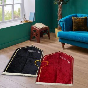 Muslims Bazaar Couple Ultra Premium Prayer Mat with Soft Velvet (color black-red)