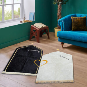 Muslims Bazaar Couple Ultra Premium Prayer Mat with Soft Velvet (color black-white)